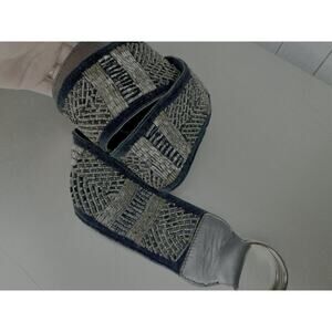 Vintage CHICOs Black Suede Leather Seed Bead Glam Boho Hip Belt Large